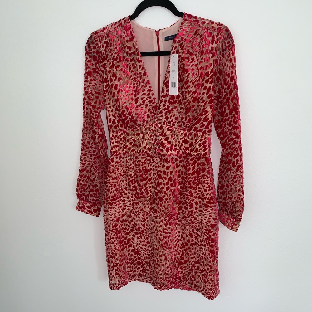 French Connection Red and Pink Long Sleeve Dress